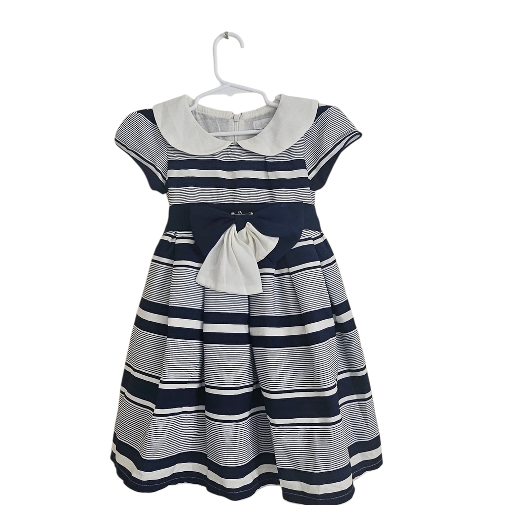 Colettee Kids Vintage Girls' Nautical Blue White Stripe Fit And Flare Dress Sz 3